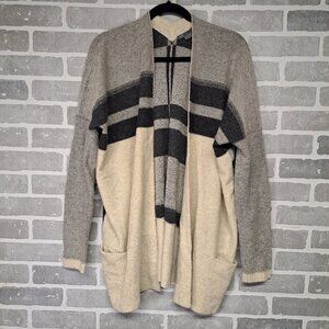 Vince Variagated Stripe‎ Oversized Cardigan Sweater Wool and Cashmere Black/Gray